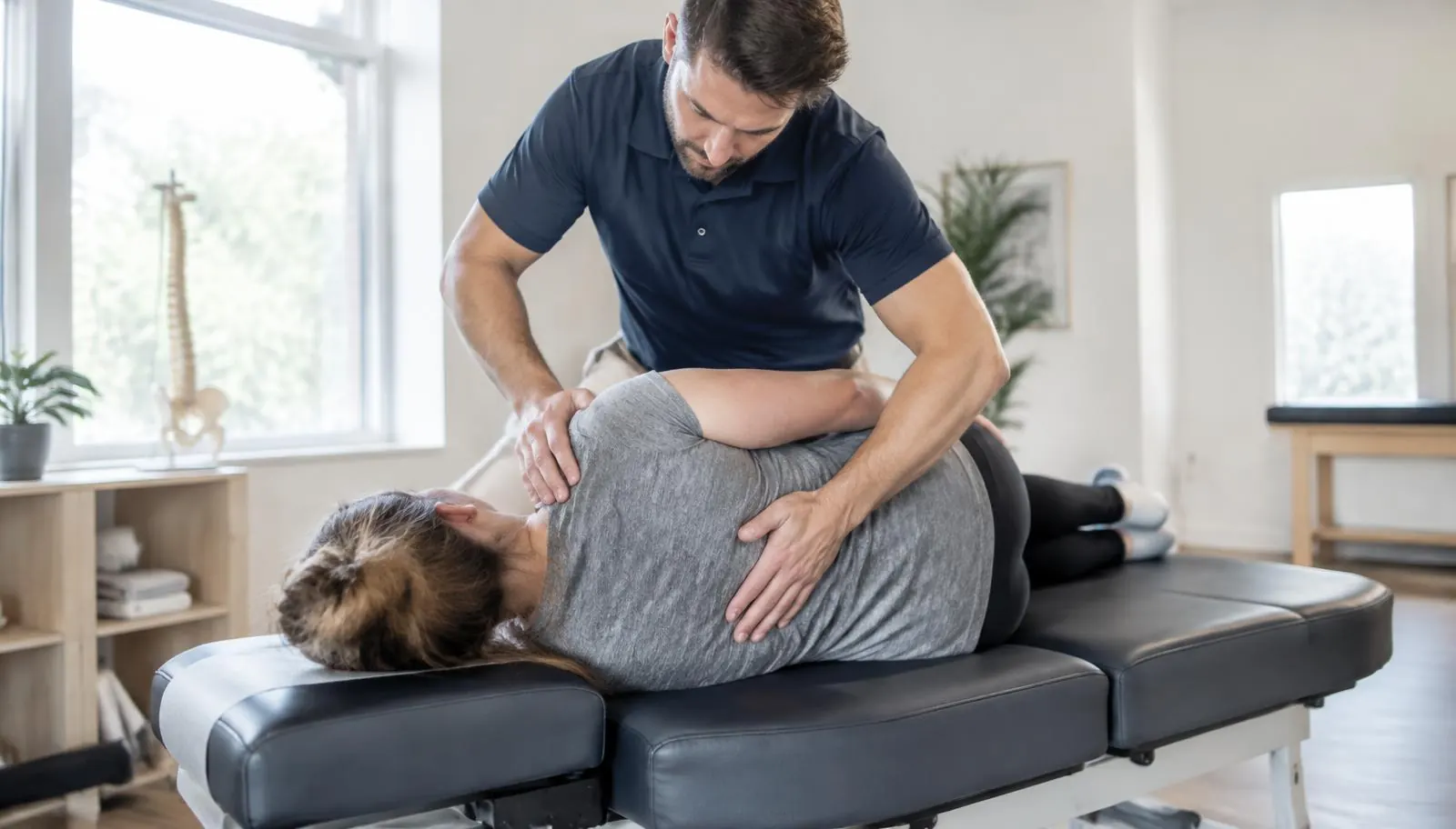 Chiropractor treating a patient on a treatment table