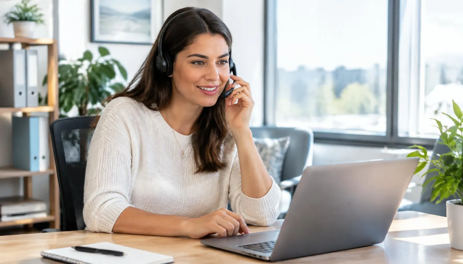 Care coordinator on a phone call at a desk